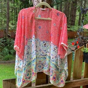 Blue Sketch Boho Short Kimono/Cardigan